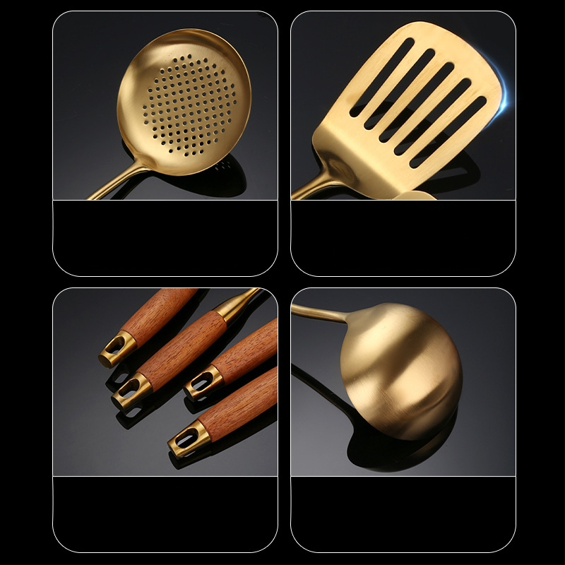 Sada kuchynských nástrojov z nehrdzavejúcej ocele 304 s rúčkou z hruškového dreva – vysokoteplotná odolnosť, proti popáleniu, zahŕňa špachtle a lyžice