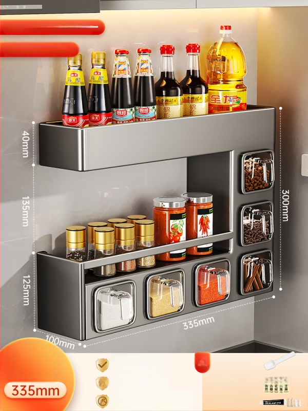 Nástenný stojan na korenie so zatvoreným, vlhkosť odolným dizajnom