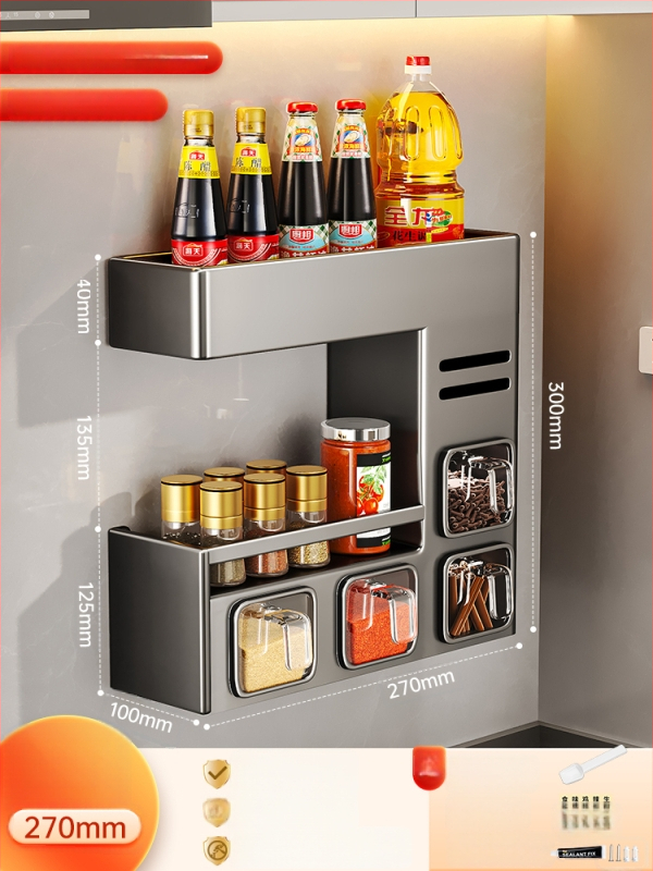 Nástenný stojan na korenie so zatvoreným, vlhkosť odolným dizajnom