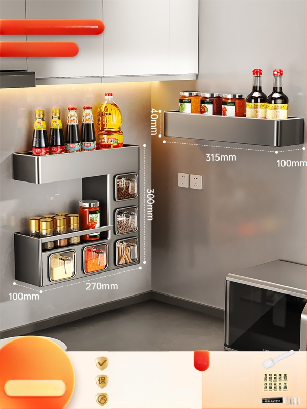 Nástenný stojan na korenie so zatvoreným, vlhkosť odolným dizajnom