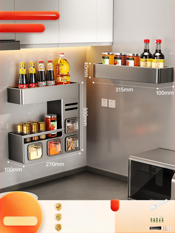 Nástenný stojan na korenie so zatvoreným, vlhkosť odolným dizajnom