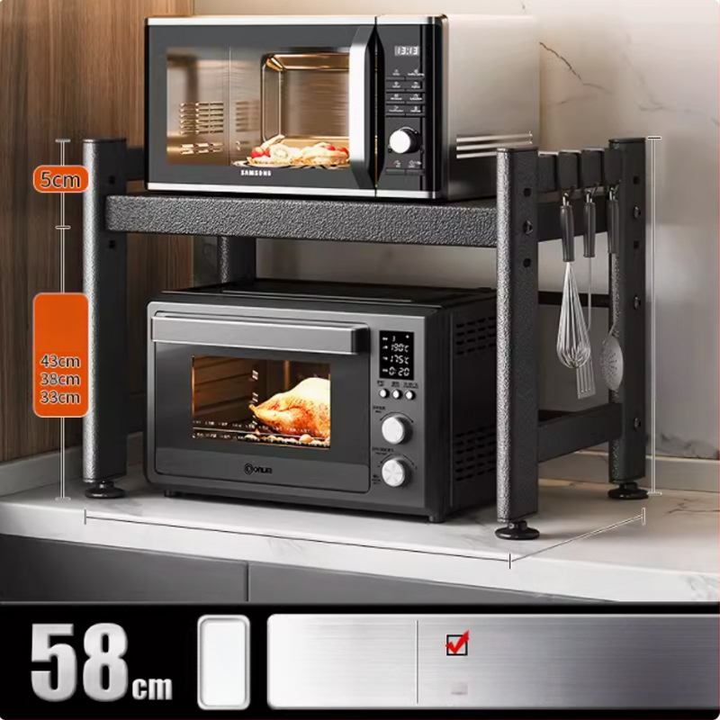 Telescopický kuchynský regál na uskladnenie, vhodný pre mikrovlnnú rúru a stolnú rúru, kovový, jednoposchodový alebo dvojposchodový, nordického štýlu