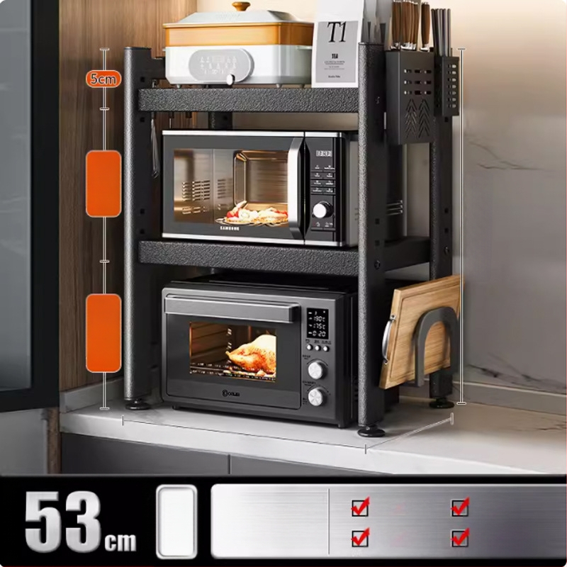 Telescopický kuchynský regál na uskladnenie, vhodný pre mikrovlnnú rúru a stolnú rúru, kovový, jednoposchodový alebo dvojposchodový, nordického štýlu