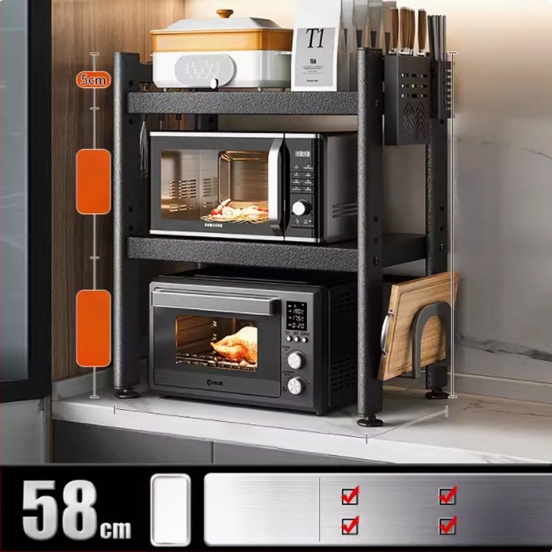 Telescopický kuchynský regál na uskladnenie, vhodný pre mikrovlnnú rúru a stolnú rúru, kovový, jednoposchodový alebo dvojposchodový, nordického štýlu