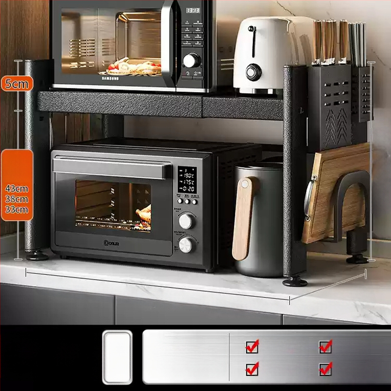 Telescopický kuchynský regál na uskladnenie, vhodný pre mikrovlnnú rúru a stolnú rúru, kovový, jednoposchodový alebo dvojposchodový, nordického štýlu