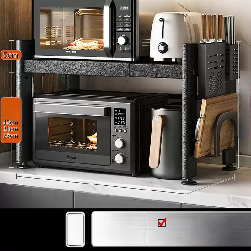 Telescopický kuchynský regál na uskladnenie, vhodný pre mikrovlnnú rúru a stolnú rúru, kovový, jednoposchodový alebo dvojposchodový, nordického štýlu