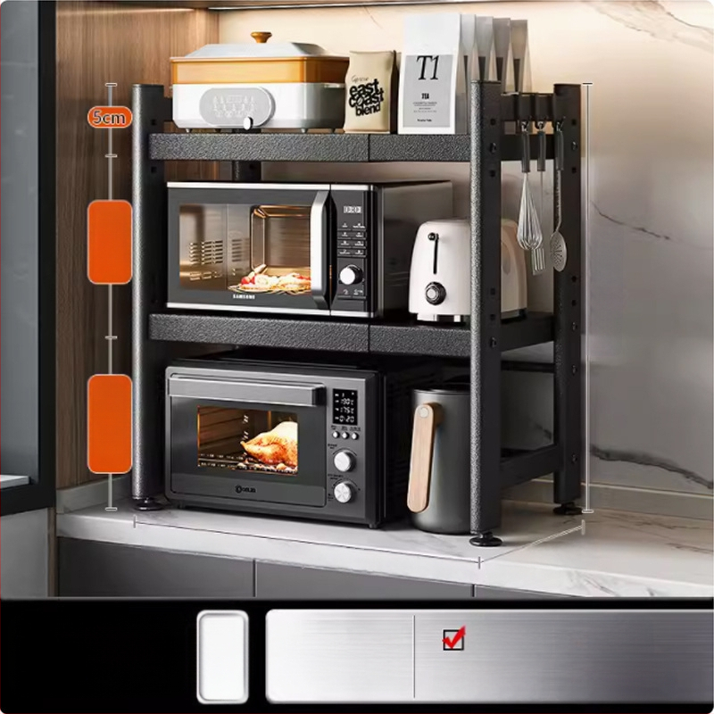 Telescopický kuchynský regál na uskladnenie, vhodný pre mikrovlnnú rúru a stolnú rúru, kovový, jednoposchodový alebo dvojposchodový, nordického štýlu