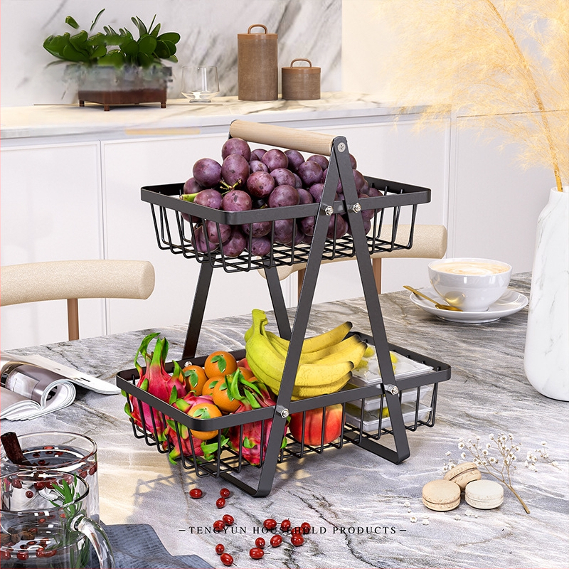 Trys aukštų anglies plieno vaisių ir daržovių laikiklis – modernus minimalistinis virtuvės organizatorius vaisiams, daržovėms ir kitiems (kilmė: Guangdong, išleistas 2024)