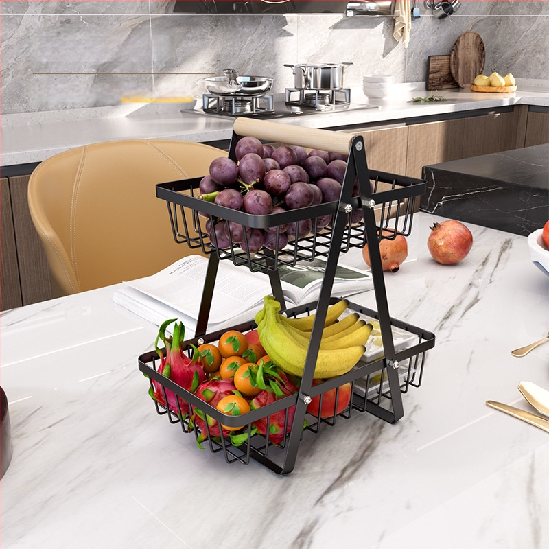 Trys aukštų anglies plieno vaisių ir daržovių laikiklis – modernus minimalistinis virtuvės organizatorius vaisiams, daržovėms ir kitiems (kilmė: Guangdong, išleistas 2024)