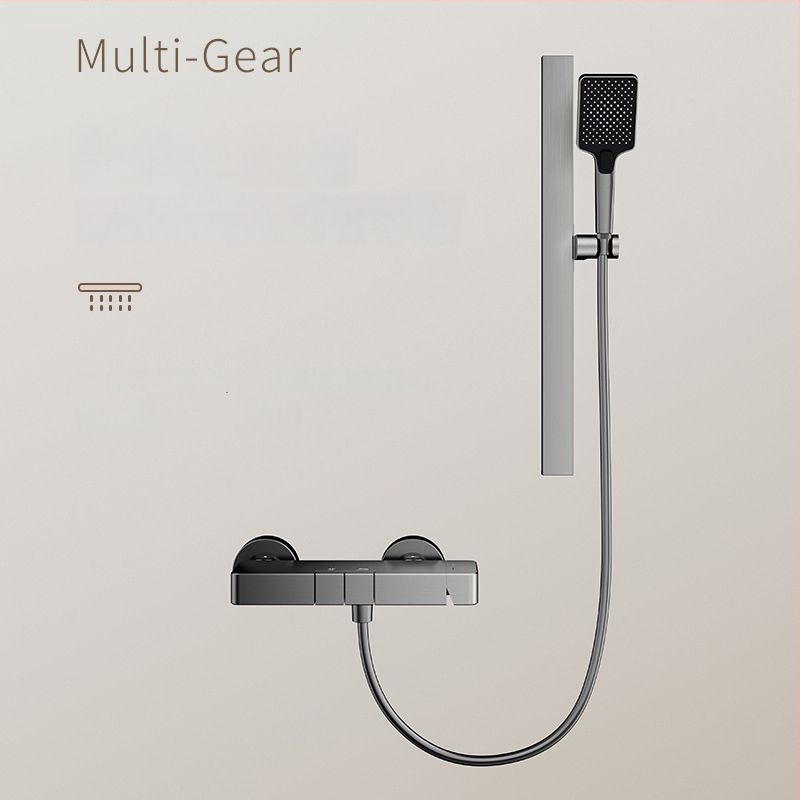 Sprchový set so skrytým inštalovaním, štvorcový dizajn, Space hliník, model 26562; moderný minimalistický štýl, anodizovaný povrch, masážna funkcia a regulácia teploty