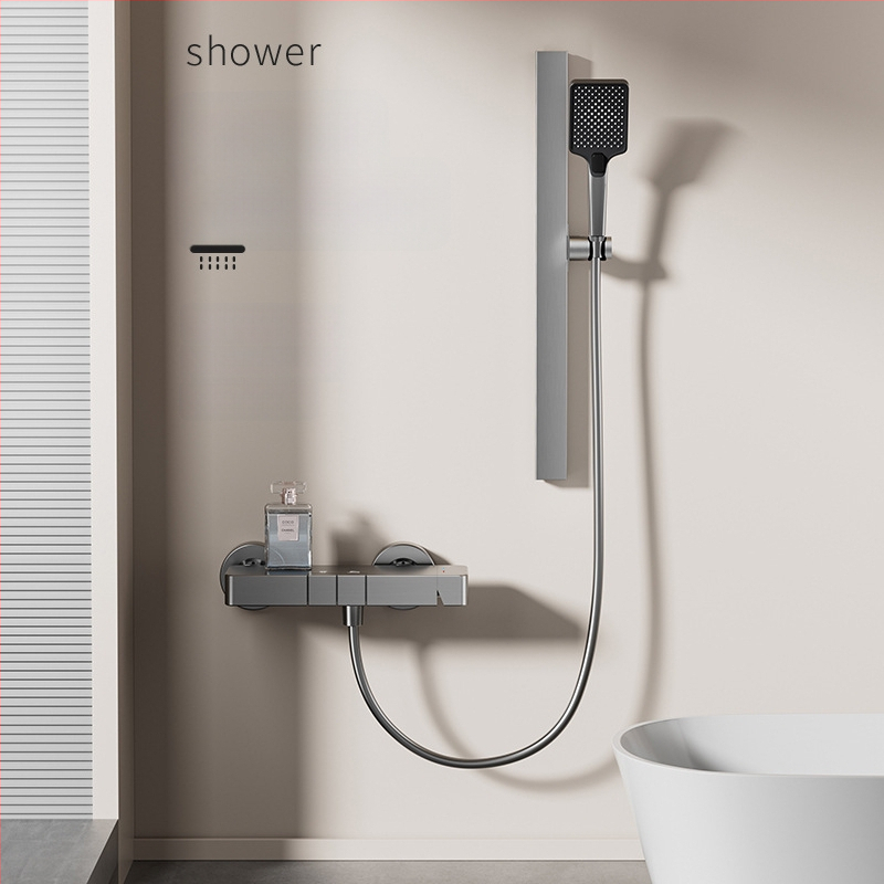 Sprchový set so skrytým inštalovaním, štvorcový dizajn, Space hliník, model 26562; moderný minimalistický štýl, anodizovaný povrch, masážna funkcia a regulácia teploty