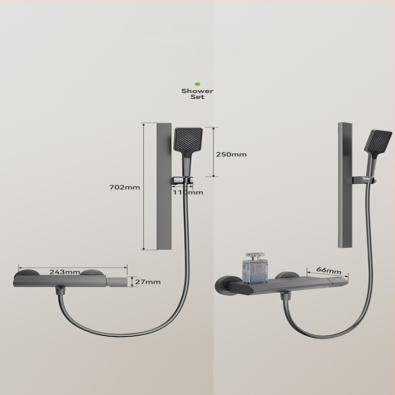 Sprchový set so skrytým inštalovaním, štvorcový dizajn, Space hliník, model 26562; moderný minimalistický štýl, anodizovaný povrch, masážna funkcia a regulácia teploty