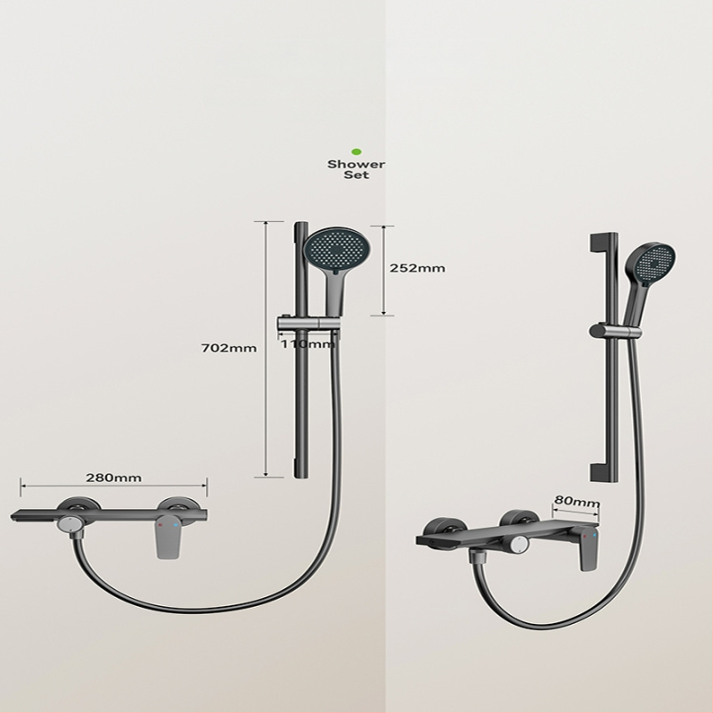 Sprchový set so skrytým inštalovaním, štvorcový dizajn, Space hliník, model 26562; moderný minimalistický štýl, anodizovaný povrch, masážna funkcia a regulácia teploty