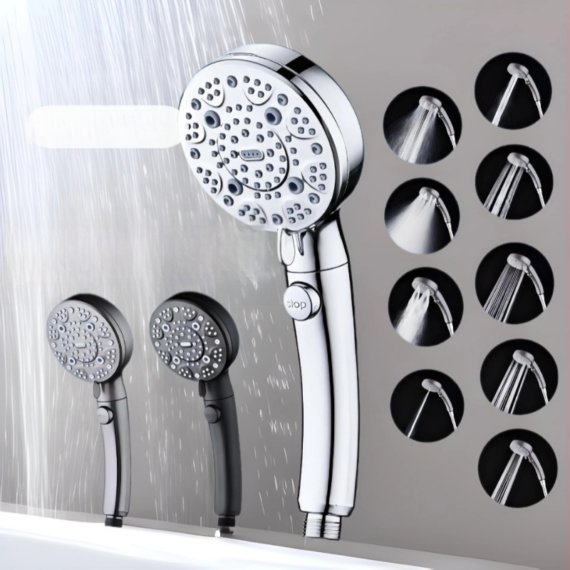 Prenosná sprchová hlavica z ABS, model C-2501, skrutkovacie upevnenie, okrúhly dizajn, moderný minimalistický štýl; funkcie: postrek, masáž, bublinky, dážď; prispôsobenie k dispozícii