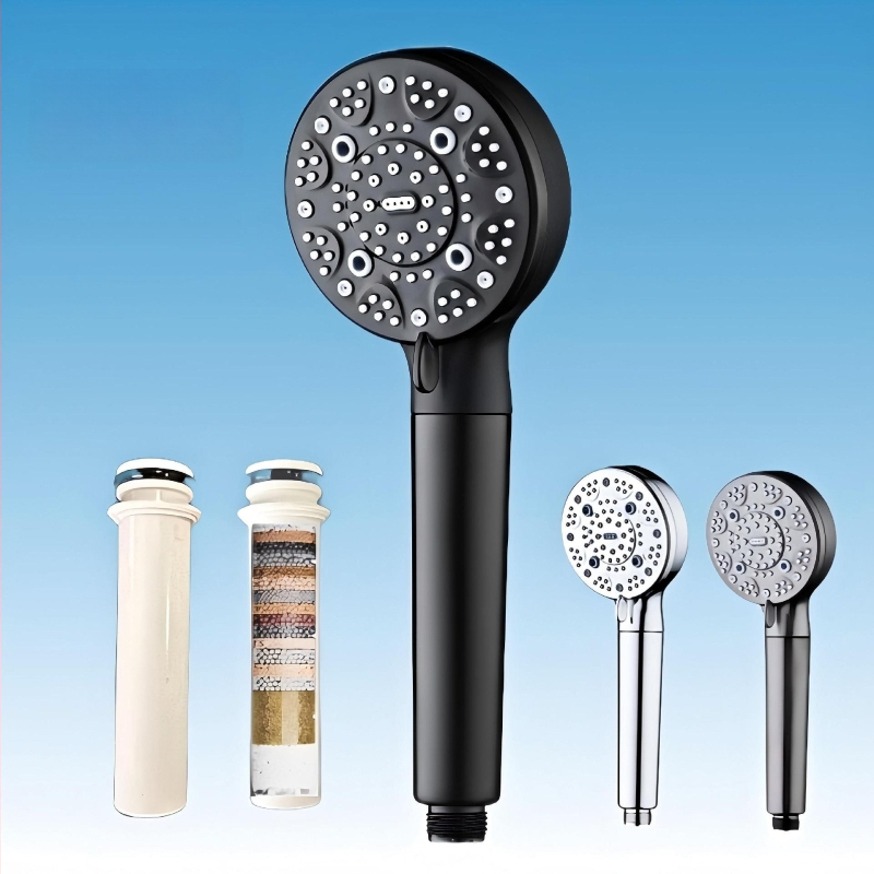 Prenosná sprchová hlavica z ABS, model C-2501, skrutkovacie upevnenie, okrúhly dizajn, moderný minimalistický štýl; funkcie: postrek, masáž, bublinky, dážď; prispôsobenie k dispozícii