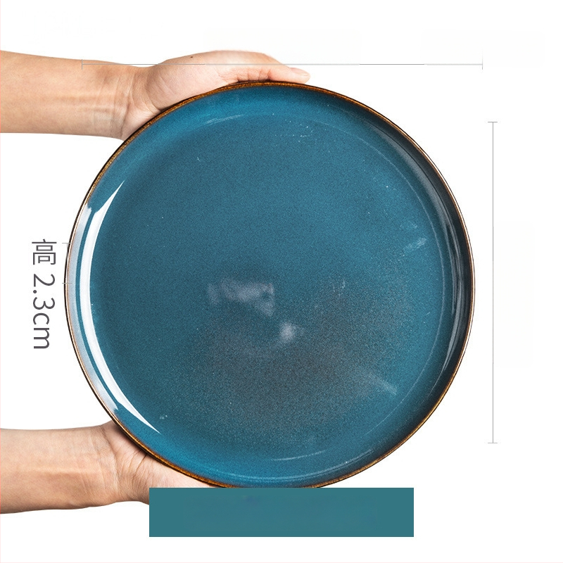 Porcelánový jedálenský servis — okrúhle misy a tanier, vhodný do mikrovlnky, glazúrovaný povrch v peci, svetlý luxus retro štýl