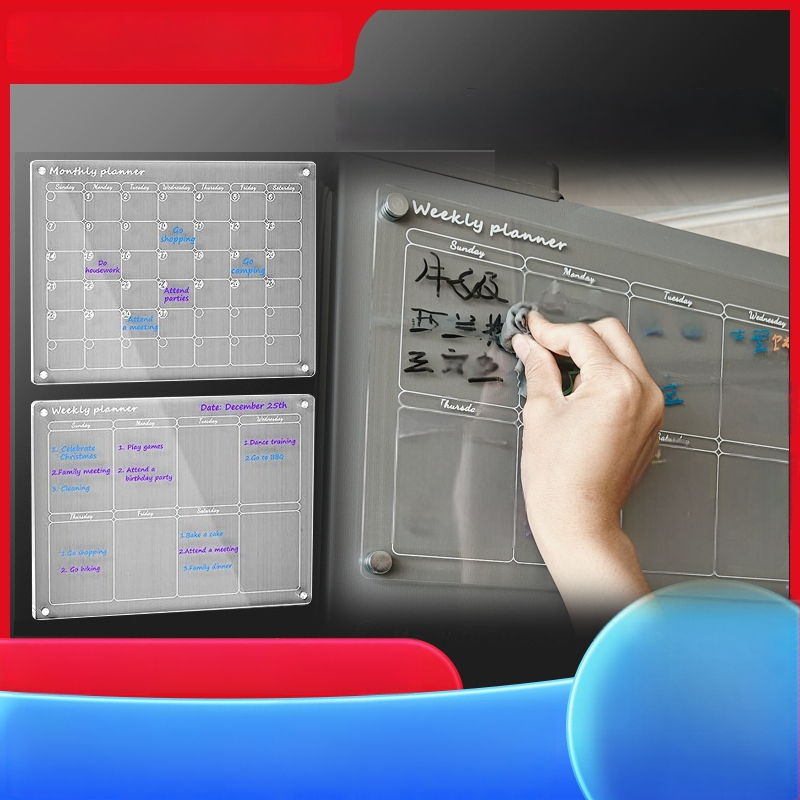 Priehľadná akrylová tabuľa na písanie s týždenným rozvrhom, magnetická poznámková tabuľka k chladničke, možnosť prispôsobenia (Materiál: syntetická živica; Rozmery: 400×300×2.5/2.8 mm; Štýl: moderný)