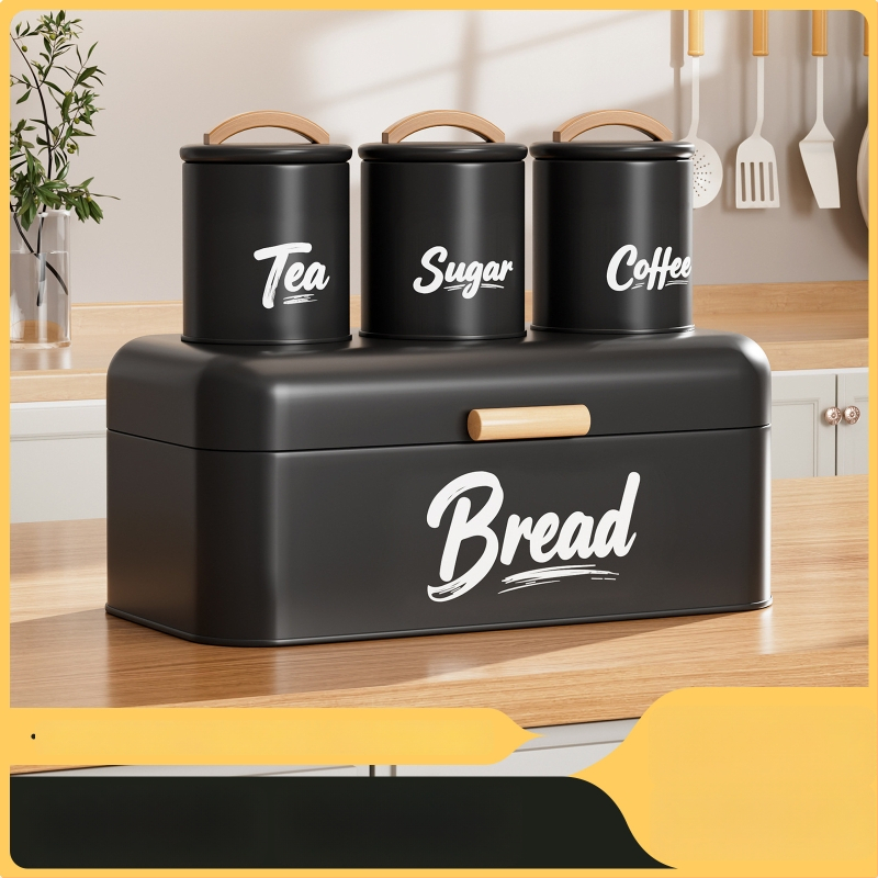 Box na skladovanie chleba so uzavretým viečkom, Kovovo umelecké prvky + drevo, Moderný minimalistický štýl, Personalizácia k dispozícii, Tlač loga povolená, Viacúčelové skladovanie