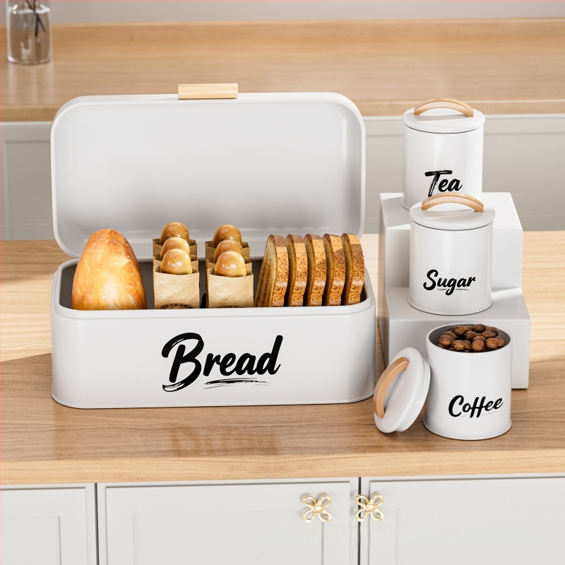 Box na skladovanie chleba so uzavretým viečkom, Kovovo umelecké prvky + drevo, Moderný minimalistický štýl, Personalizácia k dispozícii, Tlač loga povolená, Viacúčelové skladovanie