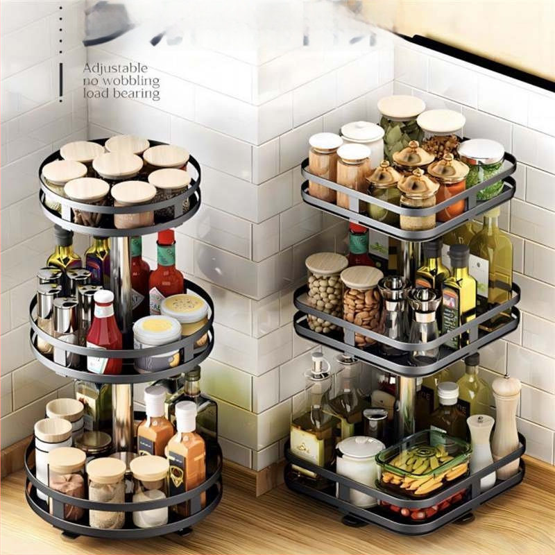 360° otáčavý okrúhly regál na koreniny, plastová konštrukcia, montáž bez vŕtania, odnímateľná polica na skladovanie
