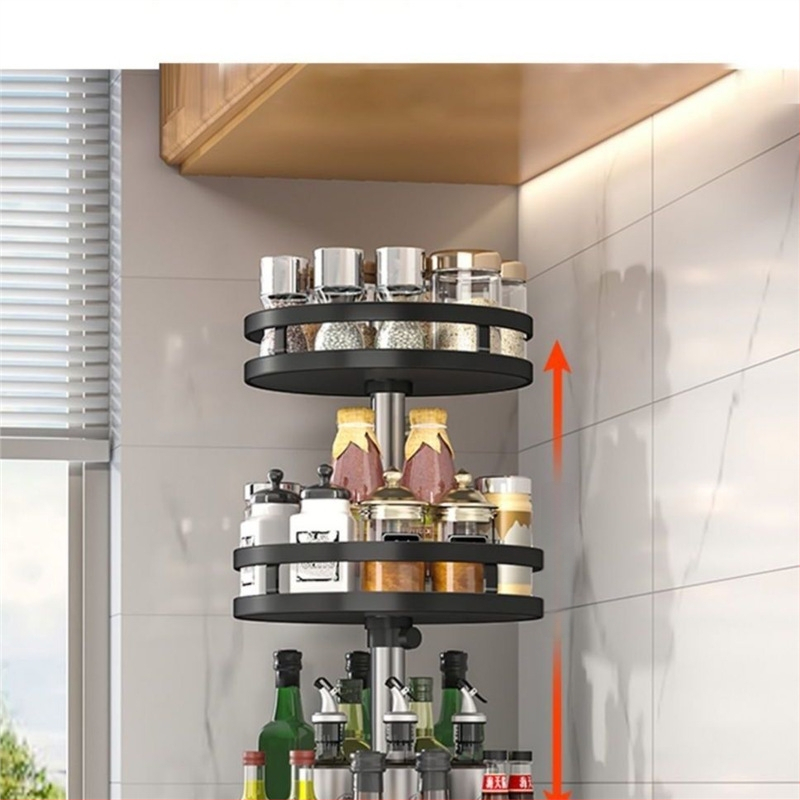 360° otáčavý okrúhly regál na koreniny, plastová konštrukcia, montáž bez vŕtania, odnímateľná polica na skladovanie
