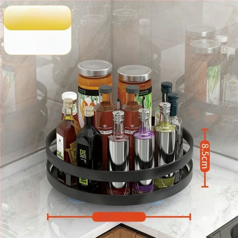 360° otáčavý okrúhly regál na koreniny, plastová konštrukcia, montáž bez vŕtania, odnímateľná polica na skladovanie