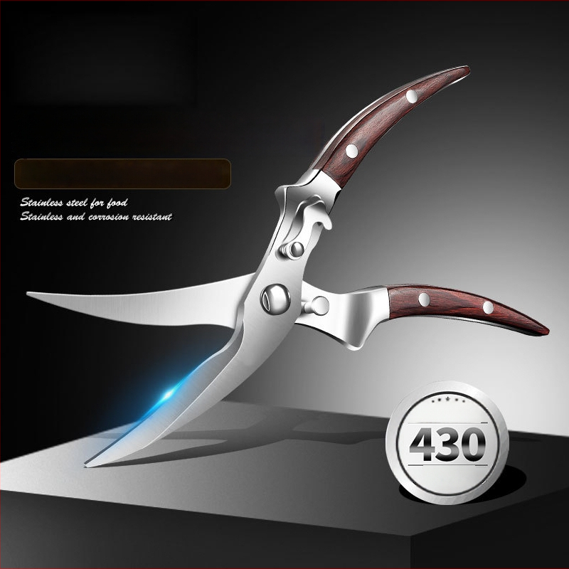 Viacfunkčné kuchynské nožnice na kosti kuracie s čepeľami z 430 nerezovej ocele a drevenou rúčkou, značka AKL, možnosť súkromného označenia, uvedenie na trh 2024