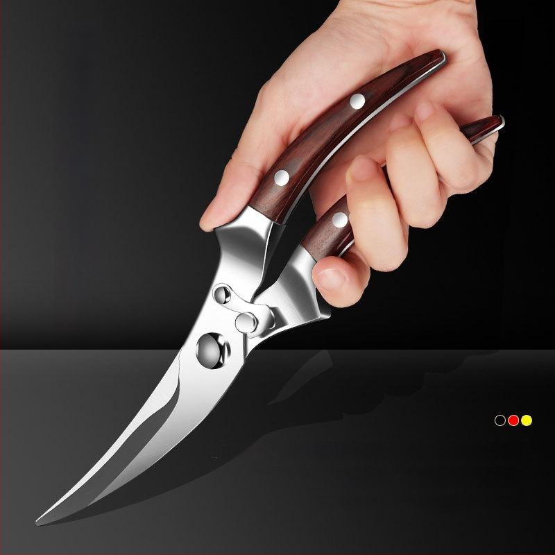 Viacfunkčné kuchynské nožnice na kosti kuracie s čepeľami z 430 nerezovej ocele a drevenou rúčkou, značka AKL, možnosť súkromného označenia, uvedenie na trh 2024