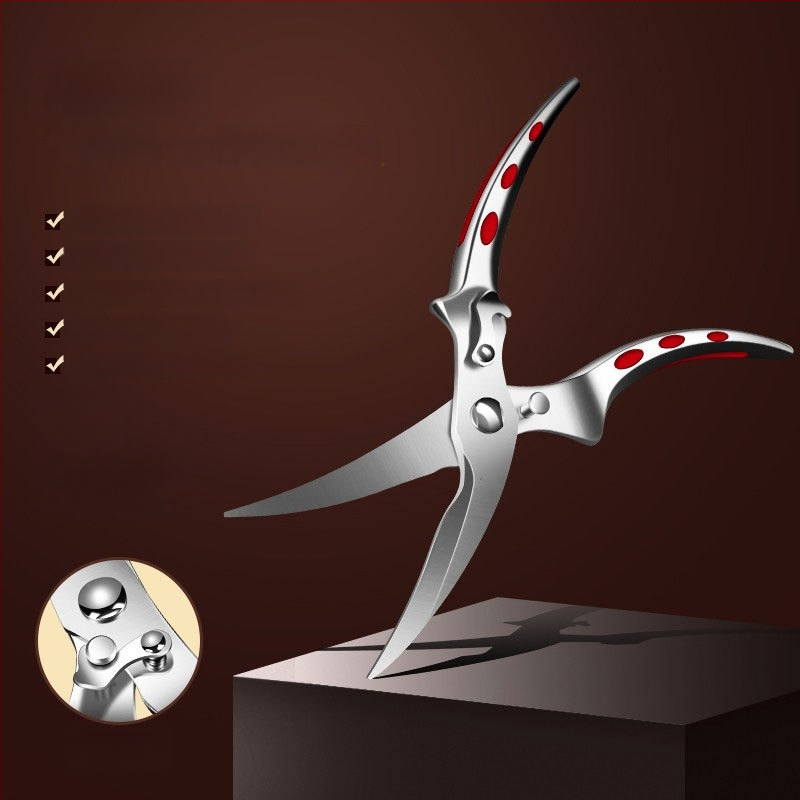 Viacfunkčné kuchynské nožnice na kosti kuracie s čepeľami z 430 nerezovej ocele a drevenou rúčkou, značka AKL, možnosť súkromného označenia, uvedenie na trh 2024