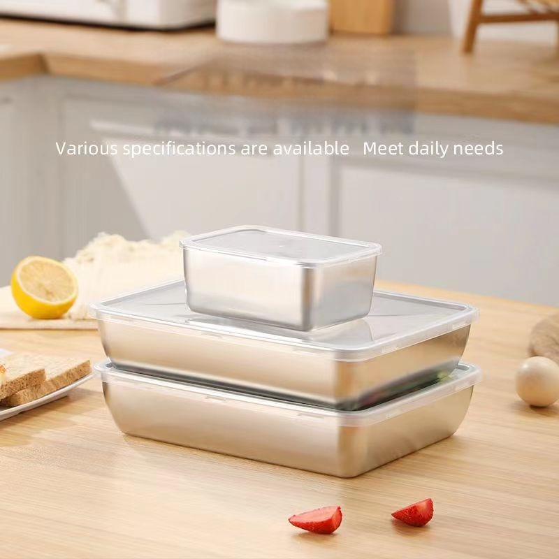 Nerezová oceľová obdĺžniková nádoba do chladničky s viečkom, tesniaca na uskladnenie potravín
