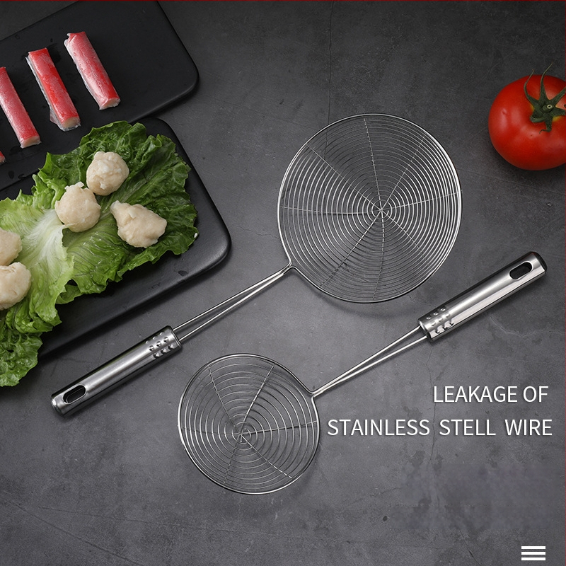 Pengxin 304 nerezová oceľ kuchynský nástroj na filtrovanie a vyprážanie — veľké sitko s olejovou mriežkou a lyžica na rezance