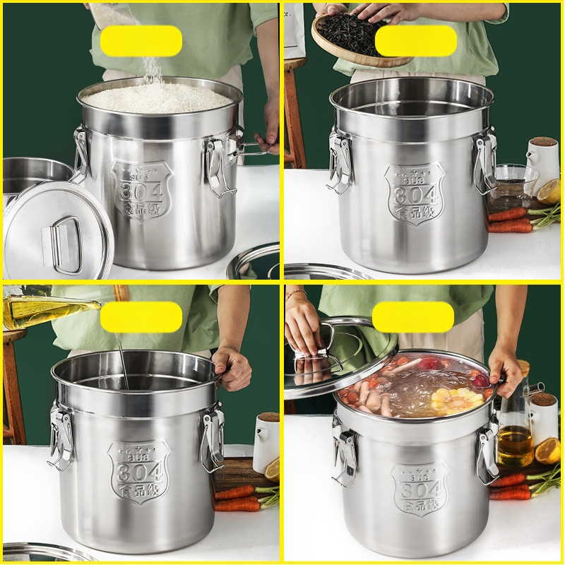 Box na skladovanie ryže z 304 nerezovej ocele so vlhkosťou odolným uzáverom a západkou, objem 10 l alebo viac