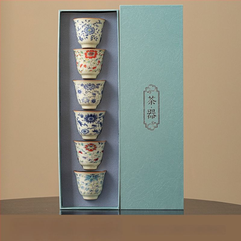 Set čajnih šalice od porculana Dehua, novi kineski stil, monohromna glazura, poklon kutija