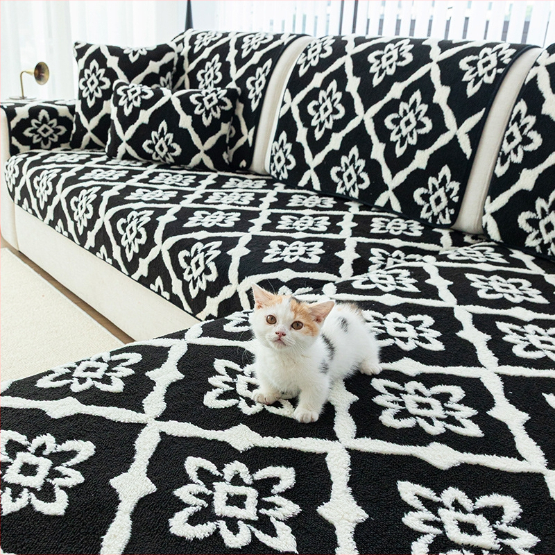 Trijų vietų sofų pagalvė - pūkuotas audinys, paprastas modernus stilius, audinio dizainas, dulkių dangtis