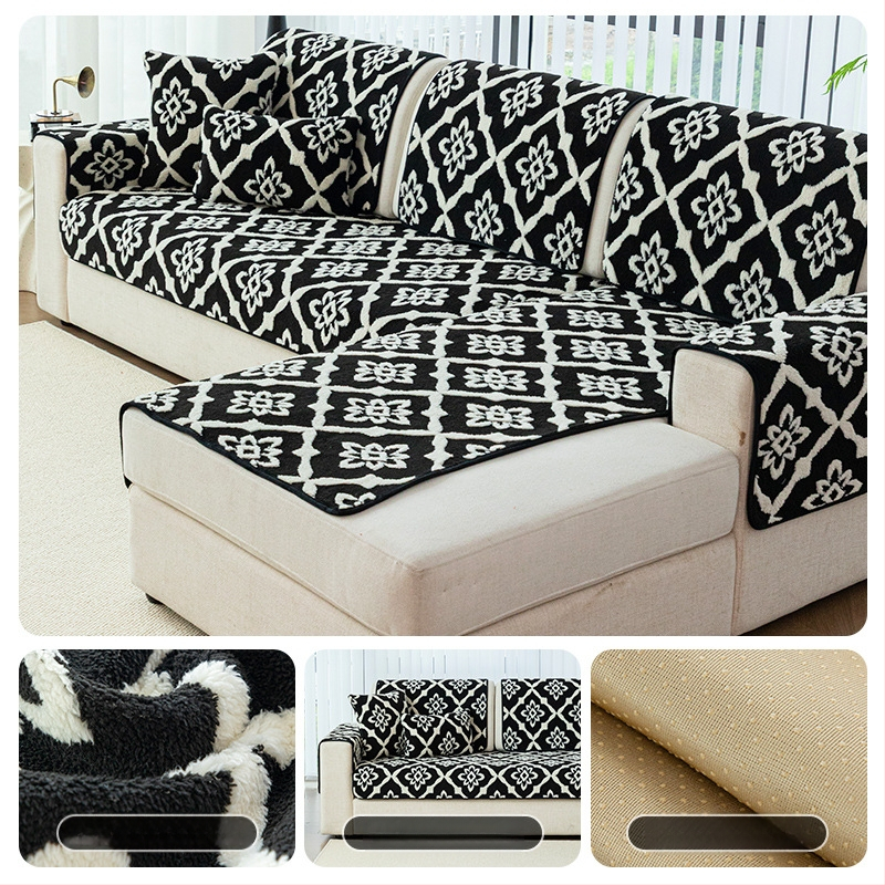 Trijų vietų sofų pagalvė - pūkuotas audinys, paprastas modernus stilius, audinio dizainas, dulkių dangtis