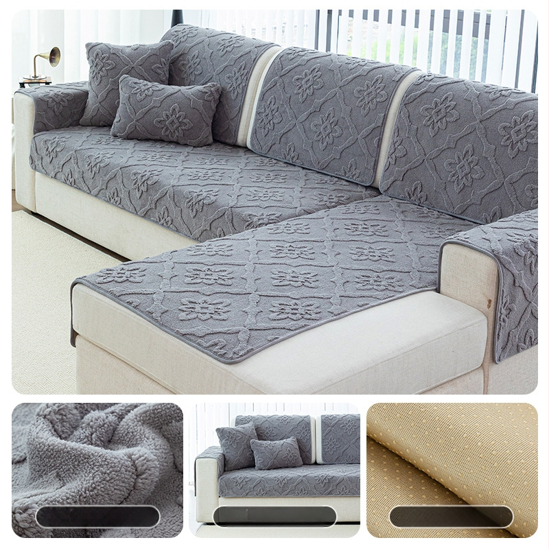 Trijų vietų sofų pagalvė - pūkuotas audinys, paprastas modernus stilius, audinio dizainas, dulkių dangtis