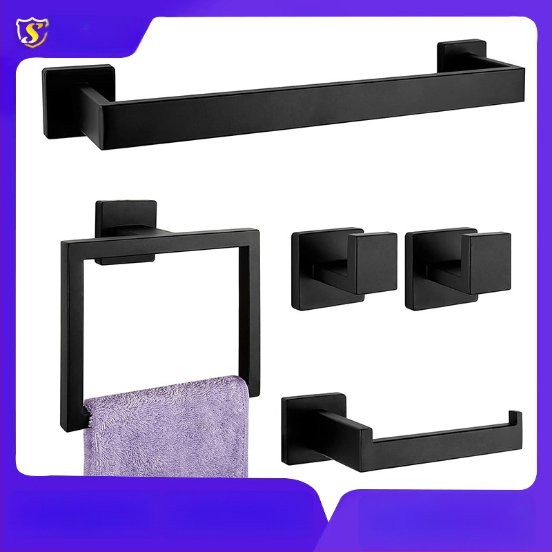 Päťdielny set z nerezovej ocele pre kúpeľňu, držiak na uteráky so štvorhrannou rúrou, s potlačou loga a možnosťou personalizácie