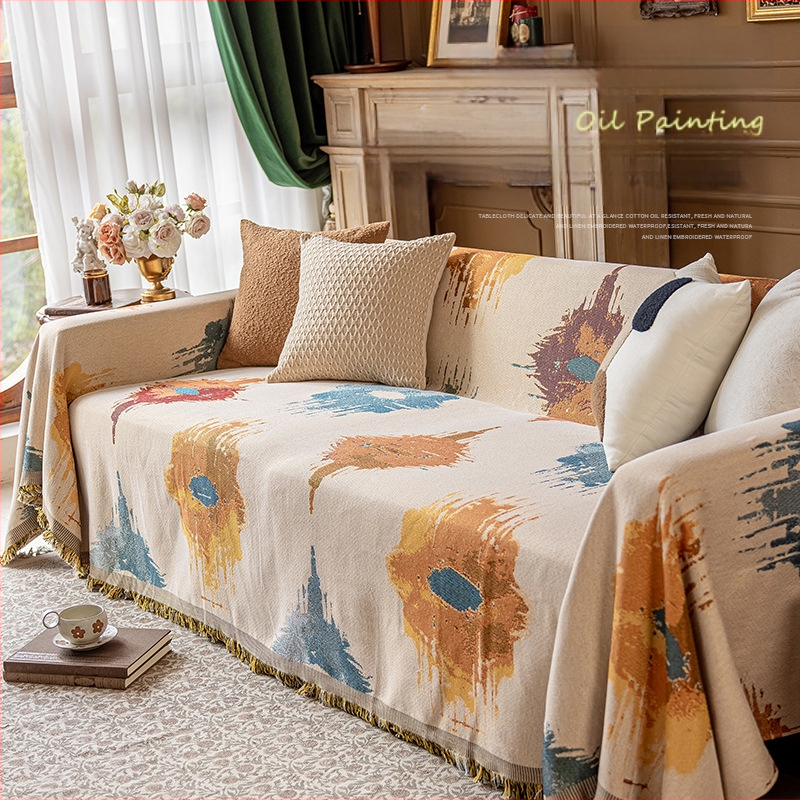 Poťah na sedačku v bohémskom štýle pre trojsedadový gauč, univerzálny na štyri ročné obdobia, kompletné prekrytie, abstraktný vzor, 100% Chenille