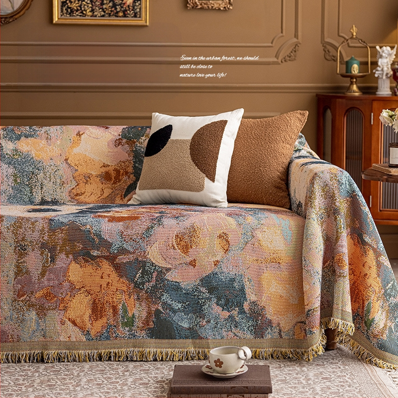 Poťah na sedačku v bohémskom štýle pre trojsedadový gauč, univerzálny na štyri ročné obdobia, kompletné prekrytie, abstraktný vzor, 100% Chenille