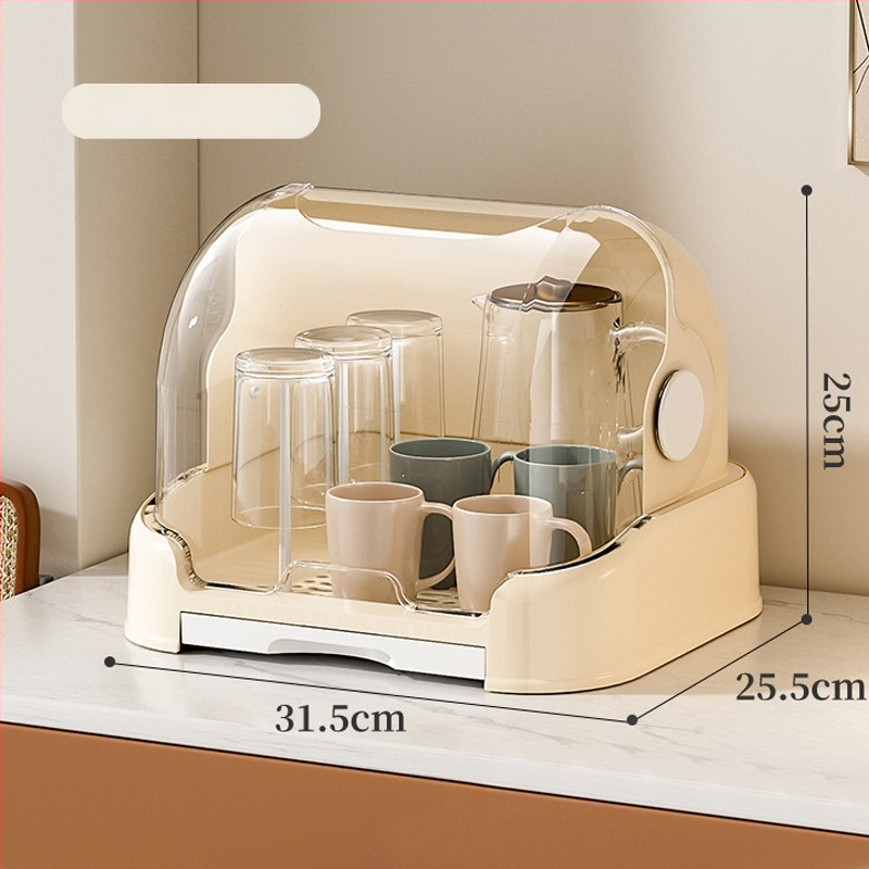 Box na skladovanie misiek a paličiek s vekom a odkvapkávacím stojanom na taniere – nástenný, plastový, bez inštalácie