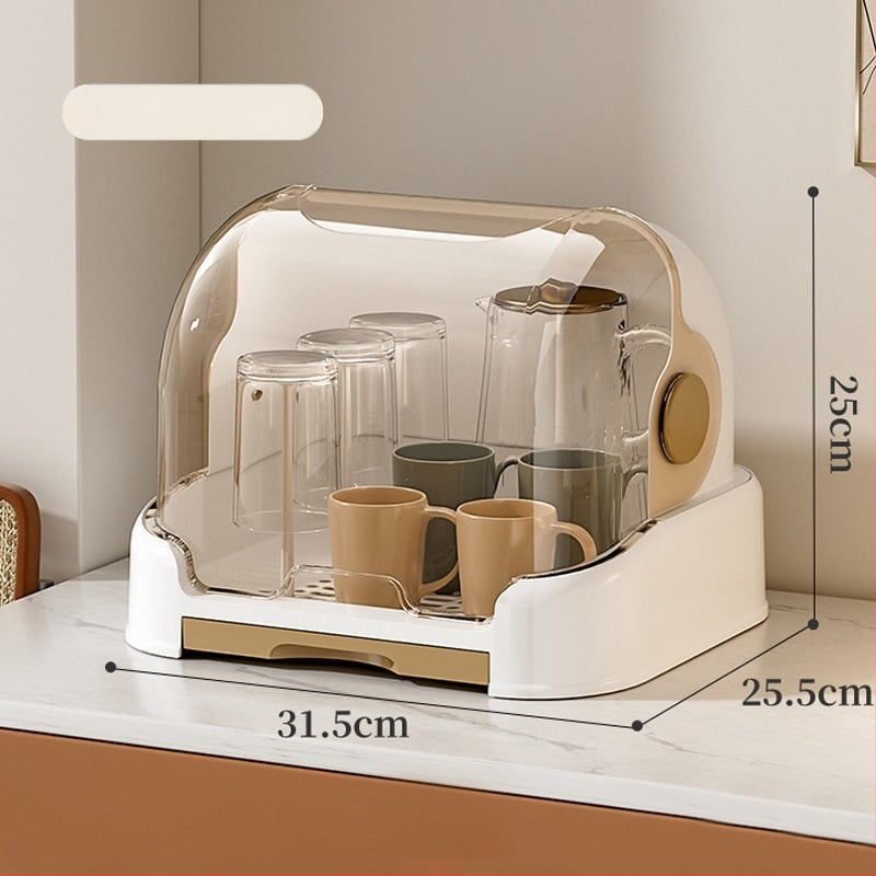 Box na skladovanie misiek a paličiek s vekom a odkvapkávacím stojanom na taniere – nástenný, plastový, bez inštalácie