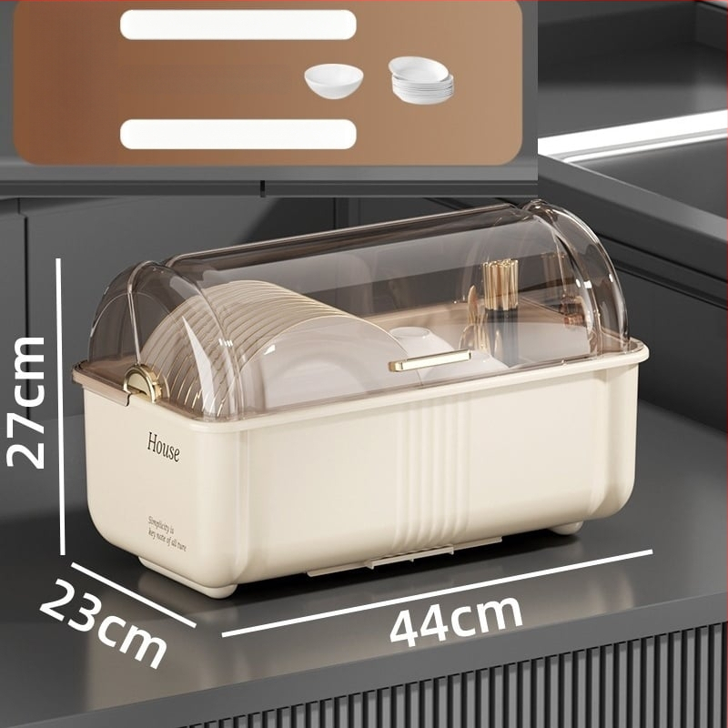 Box na skladovanie misiek a paličiek s vekom a odkvapkávacím stojanom na taniere – nástenný, plastový, bez inštalácie