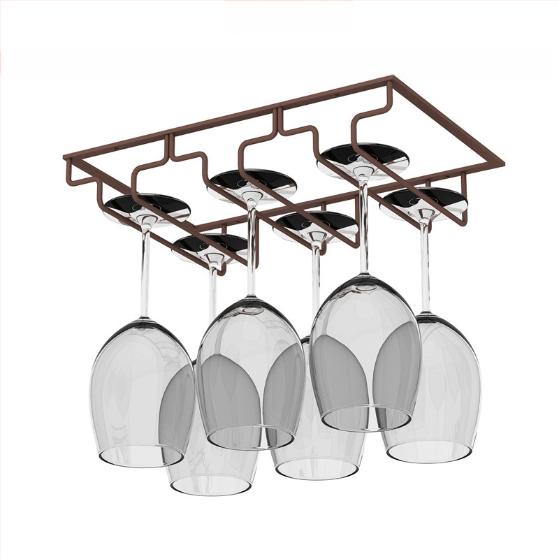 Obrátený nástenný stojan na poháre na víno – železná drôt, moderný jednoduchý štýl