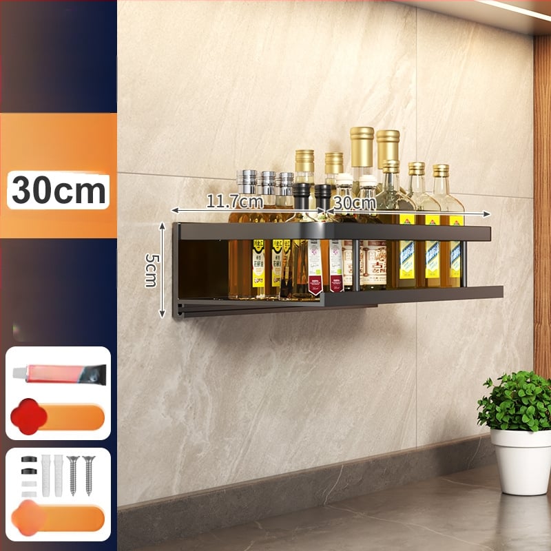 Kuchynský stenový regál zo Space hliníka, multifunkčný s držiakom na nože (bez montáže)