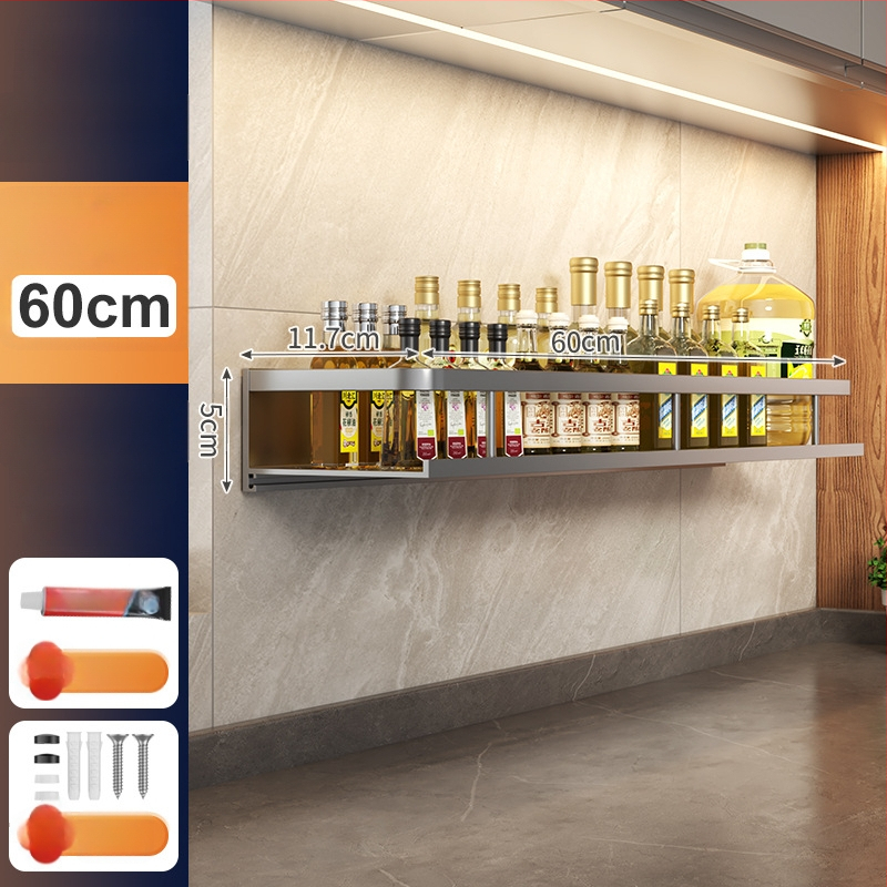 Kuchynský stenový regál zo Space hliníka, multifunkčný s držiakom na nože (bez montáže)