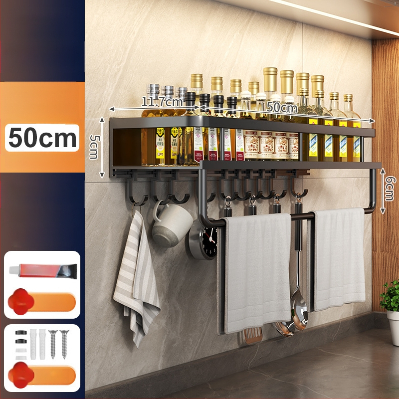 Kuchynský stenový regál zo Space hliníka, multifunkčný s držiakom na nože (bez montáže)