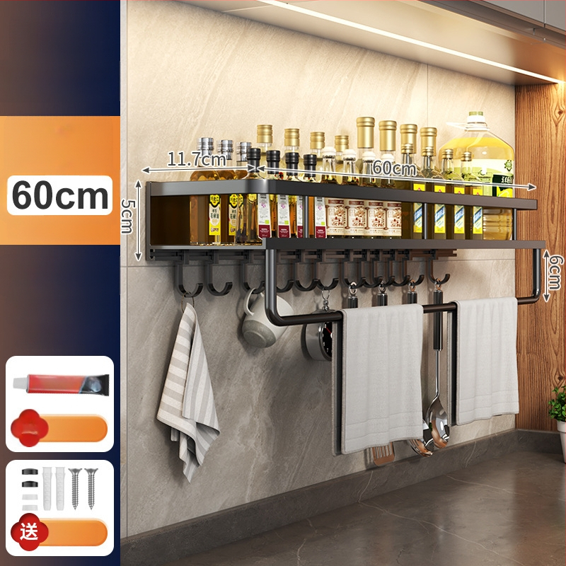 Kuchynský stenový regál zo Space hliníka, multifunkčný s držiakom na nože (bez montáže)