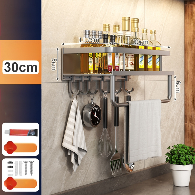 Kuchynský stenový regál zo Space hliníka, multifunkčný s držiakom na nože (bez montáže)