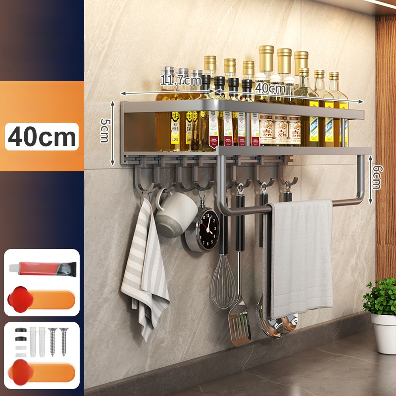 Kuchynský stenový regál zo Space hliníka, multifunkčný s držiakom na nože (bez montáže)