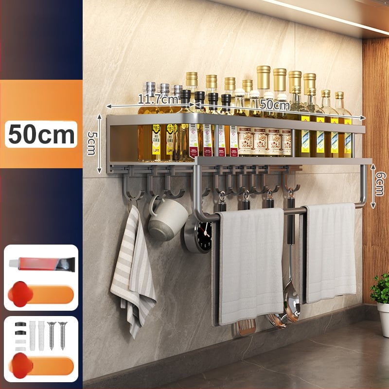 Kuchynský stenový regál zo Space hliníka, multifunkčný s držiakom na nože (bez montáže)